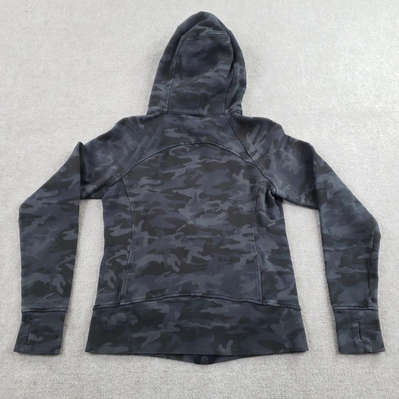 Lululemon Scuba Hoodie Womens Size 8 Gray Camo Print Full Zip Thumbholes - Picture 9 of 9